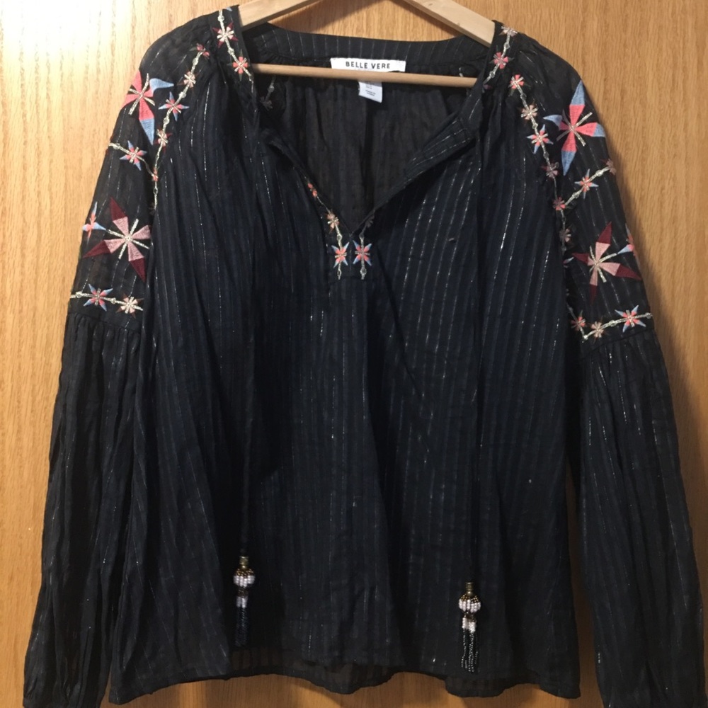 Embroidered with Beads Boho Top